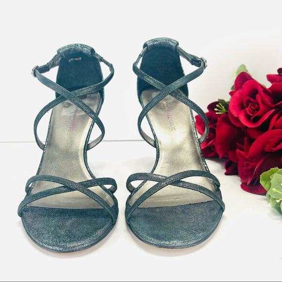 Banana Republic High Heel Sandal Sz 6 Silver 100% Leather Strappy Buckle Closure - Picture 14 of 16